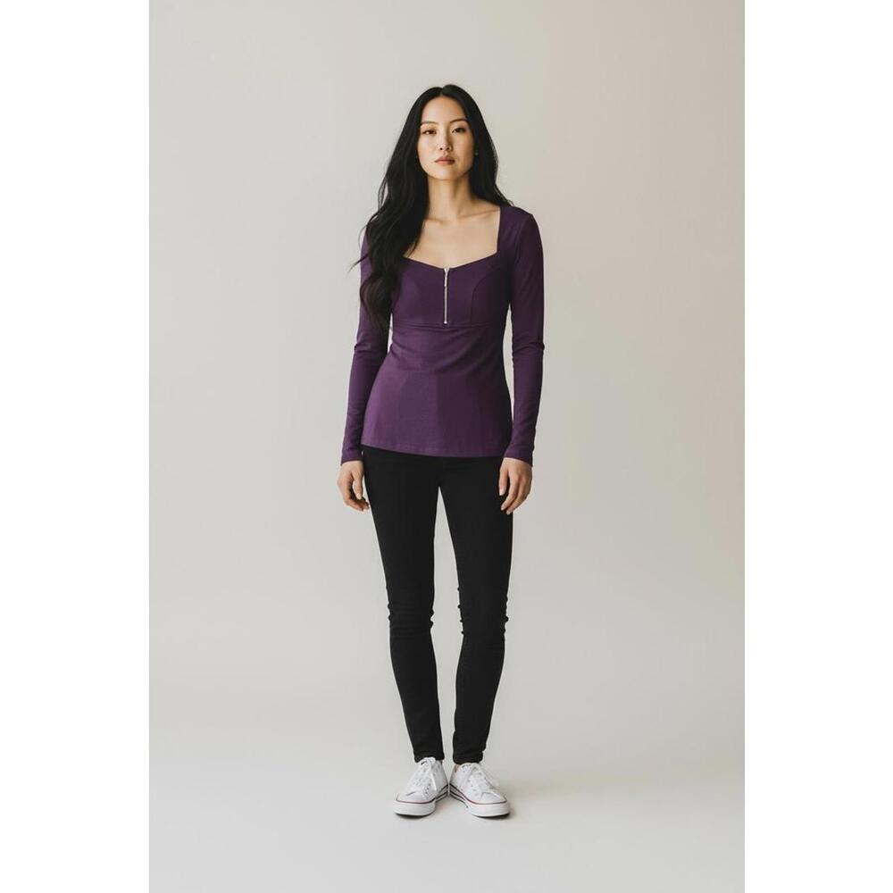 Patty Boutik‎ Purple Long Sleeve Top with Front Zipper XS NWT